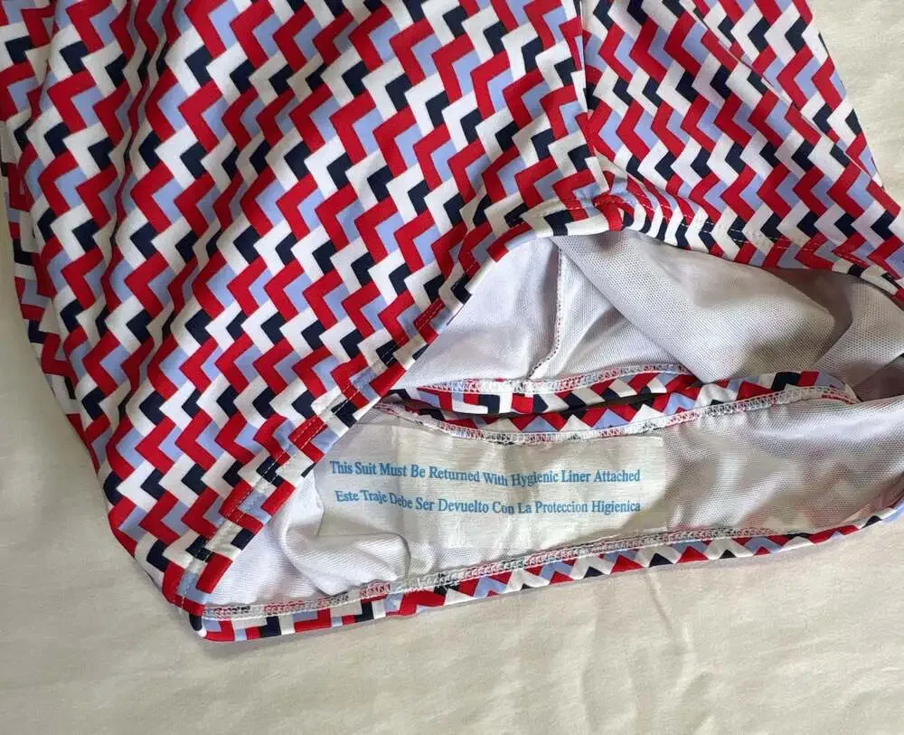 Kona Sol Red White Blue Chevron Ring One Piece Swimsuit Size 14 NWT